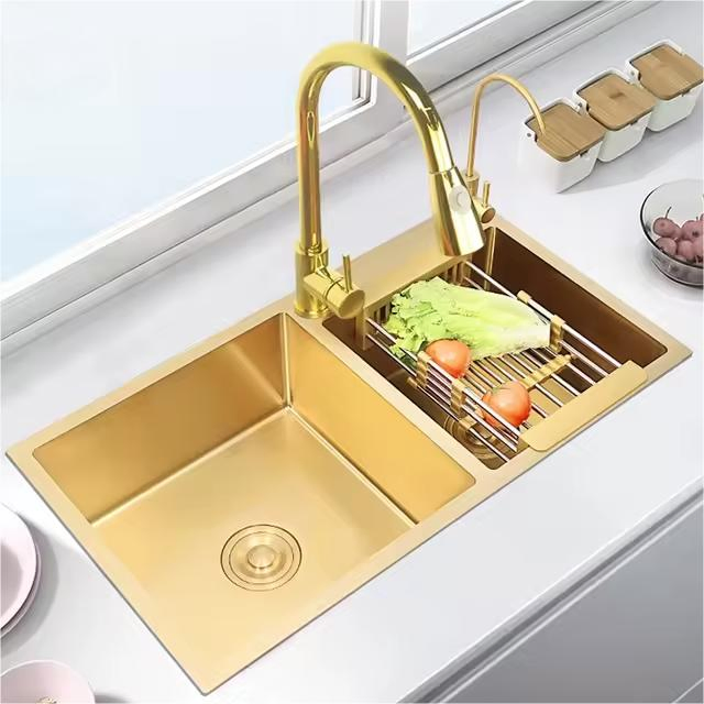 Wholesale Kitchen Sink 304 Stainless Steel Sink Double Bowl Nano Gold Sink