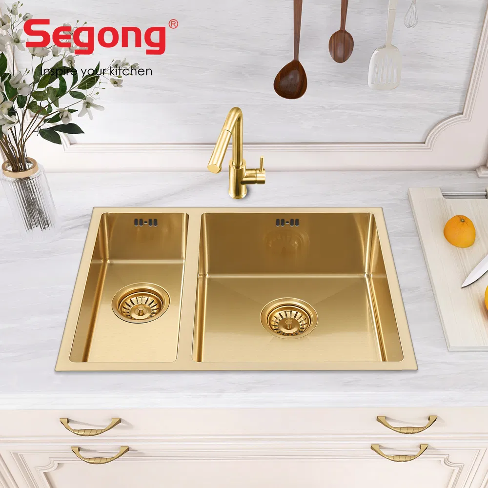 Handmade 304 Stainless Steel Double Bowl Luxurious Golden Kitchen Sink