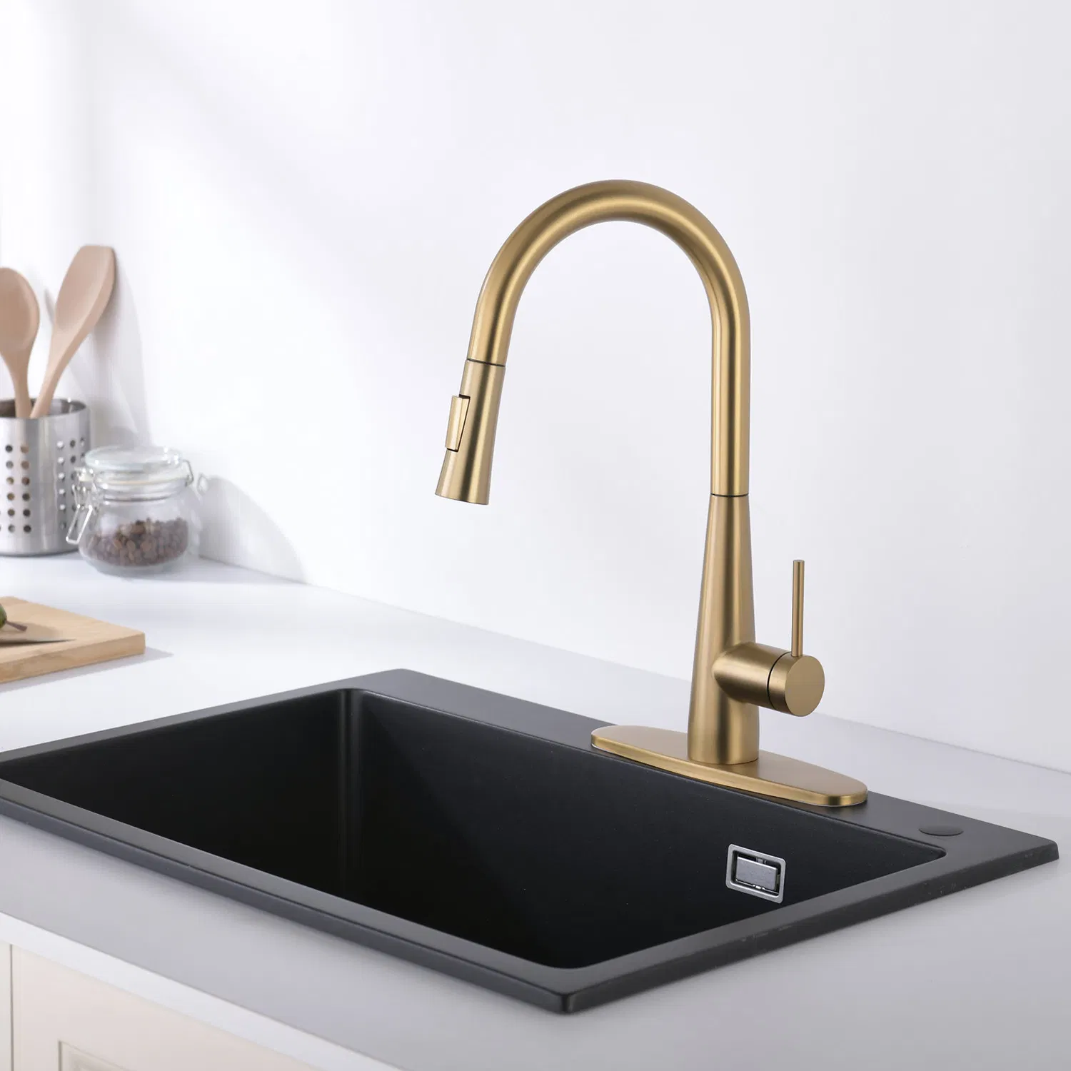 SUS304 Brushed Gold Stretchable Flexible Pull out Kitchen Sink Faucet Mixers Taps Kitchen Faucets
