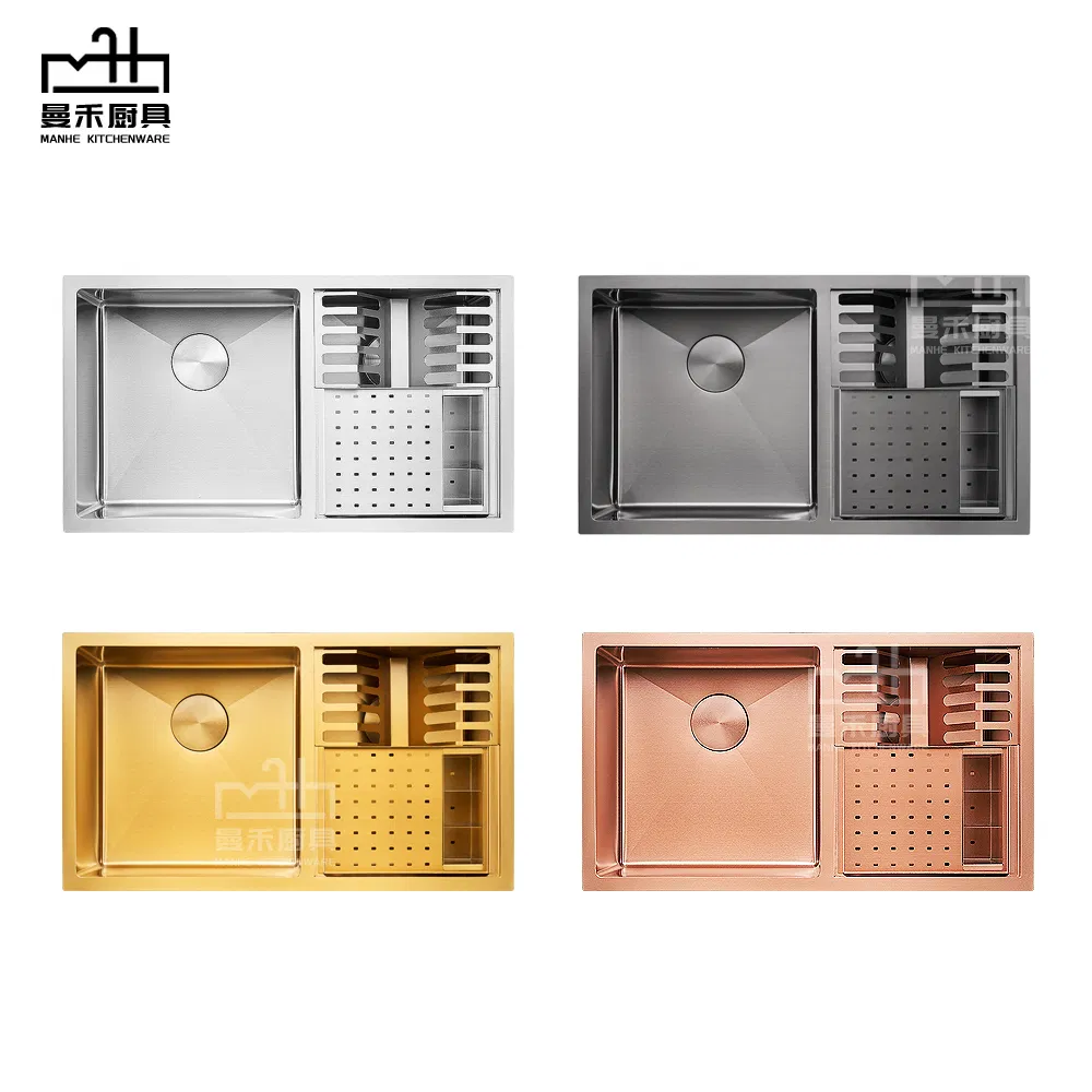 New Handmade Stainless Steel Undermount Double Bowl Kitchen Sink with Draining Rack &amp; Cutlery Holder