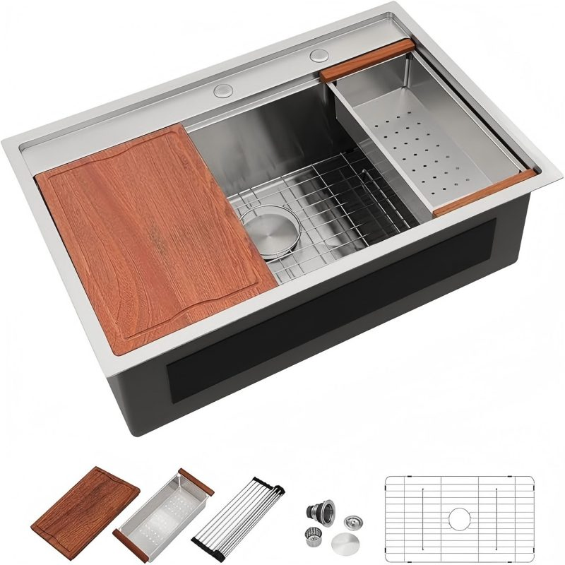 Drop in Kitchen Sink Splash Guard Stainless Steel Topmount Workstation Sinks