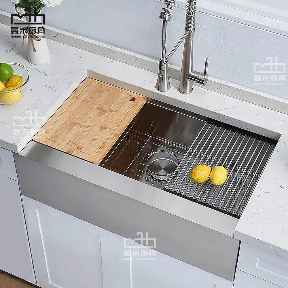 33X22 Inch Flat Apron Front Farmhouse Sink 16 Gauge Stainless Steel Single Bowl Farm Kitchen Sink