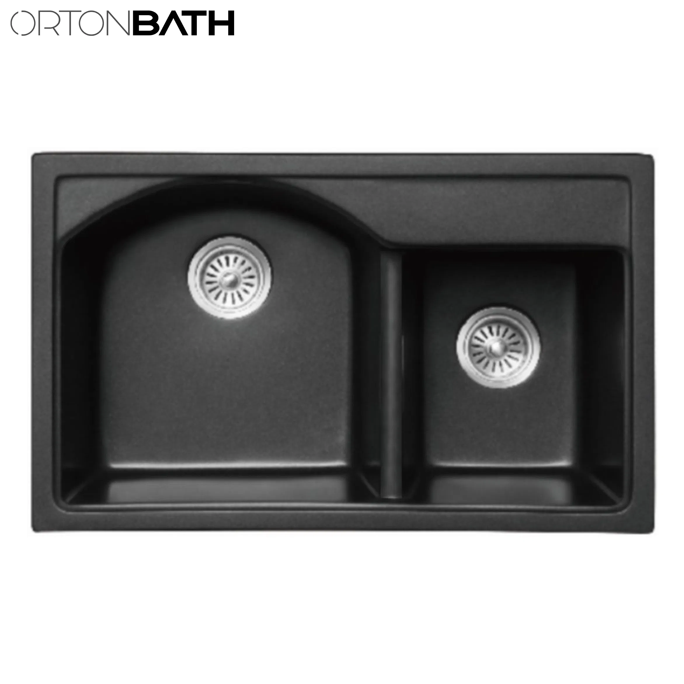 Ortonbath Black Topmount Double Bowl Composite Granite Composite Kitchen Sink with 1 Tap Hole