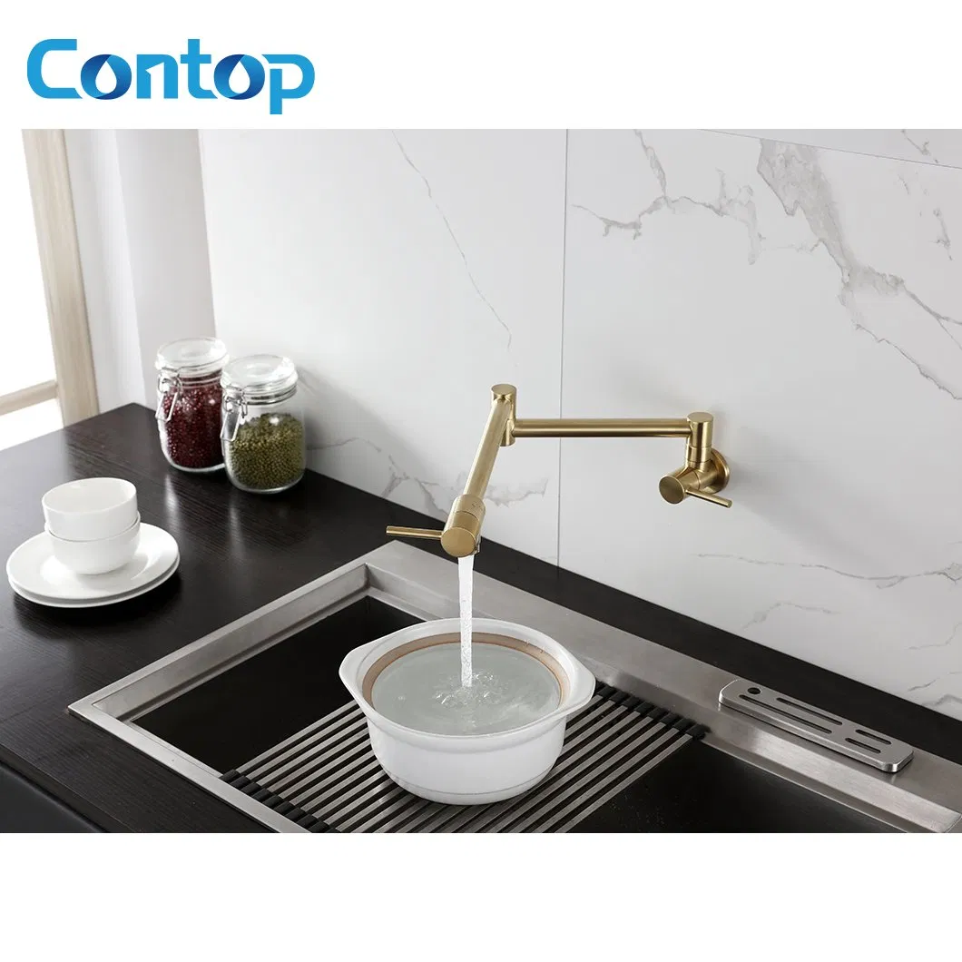 Wall Mounted Water Mixer Stretchable Brass Brushed Gold Folding Kitchen Sink Faucet Tap