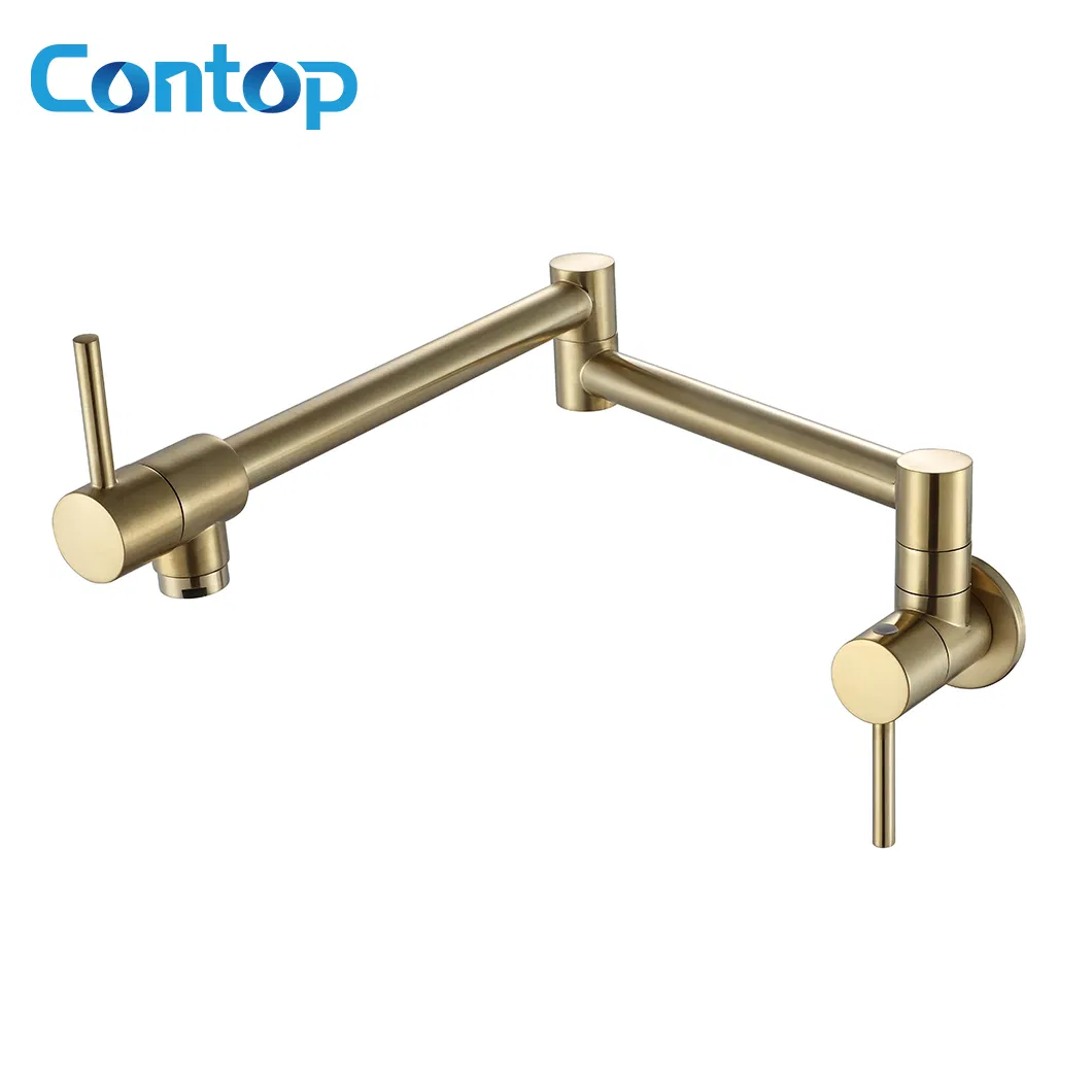 Wall Mounted Water Mixer Stretchable Brass Brushed Gold Folding Kitchen Sink Faucet Tap