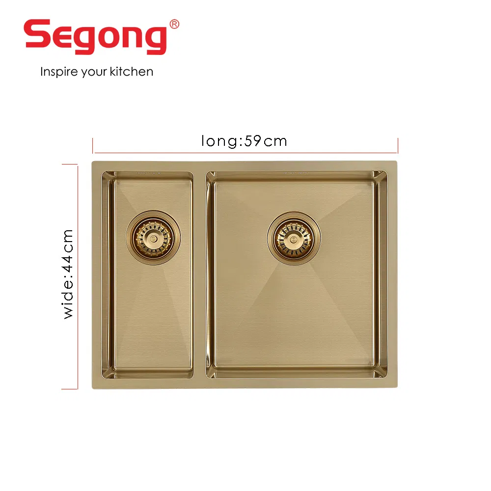 Handmade 304 Stainless Steel Double Bowl Luxurious Golden Kitchen Sink