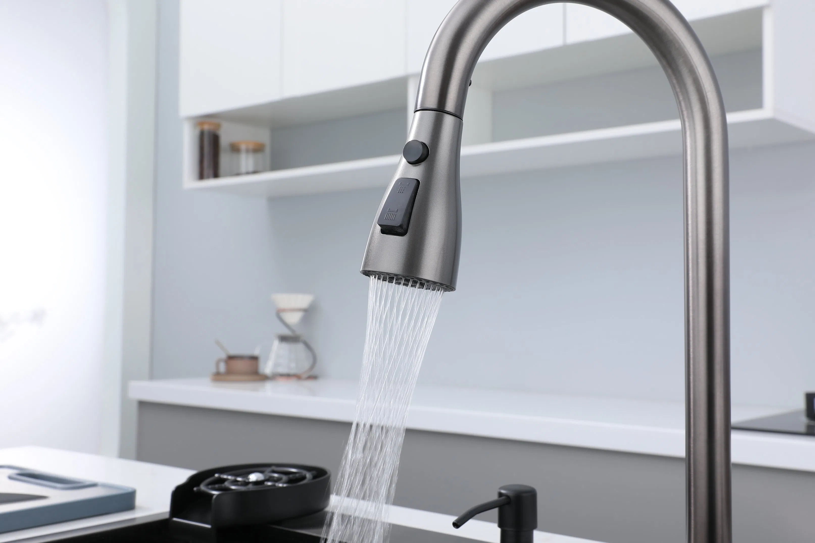 Premium Handmade Stainless Steel Kitchen Sink with Elegant Pull-out Faucet