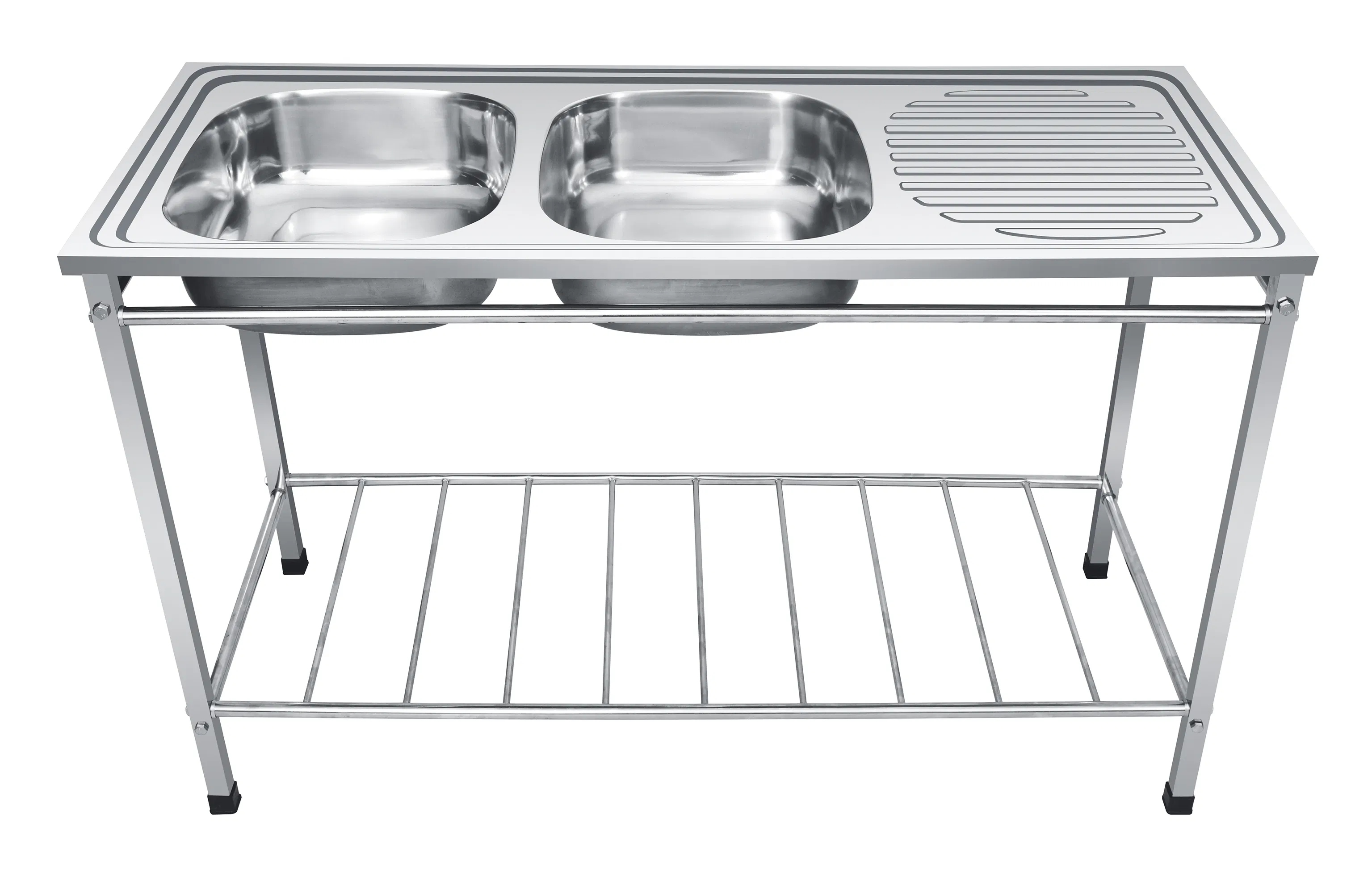 Outdoor Sink Double Bowl Cutting Board Site on Cabinet Stainless Steel Sink