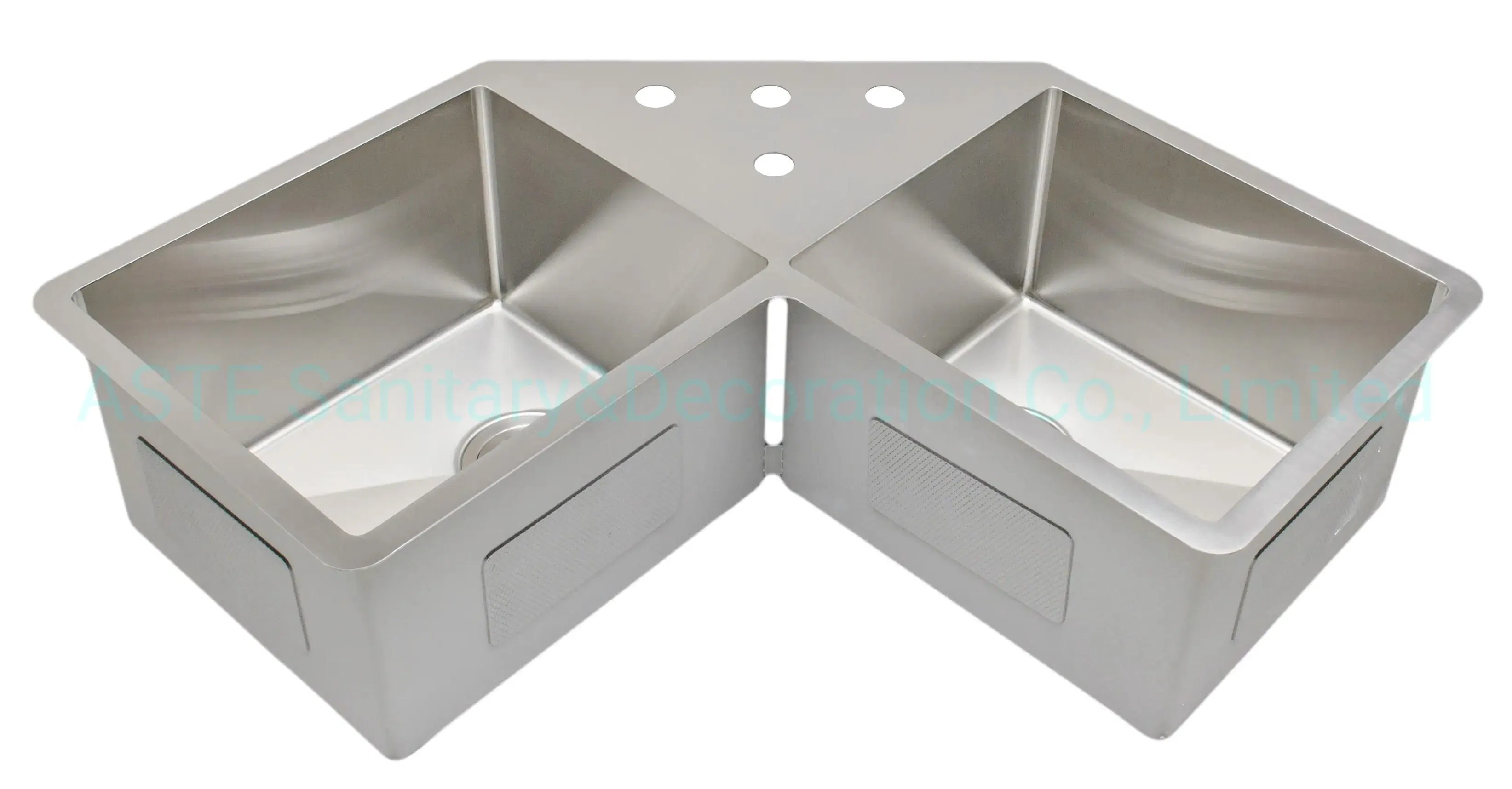 44.25× 23.5× 10/10 Inches Handmade Double Bowl Cabinet Accessories Countertop Corner Stainless Steel Kitchen Sink for Hfedc4423