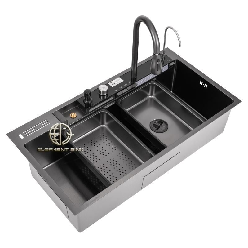 Versatile Whale Kitchen Sink with Built-in Faucet and Cutting Board