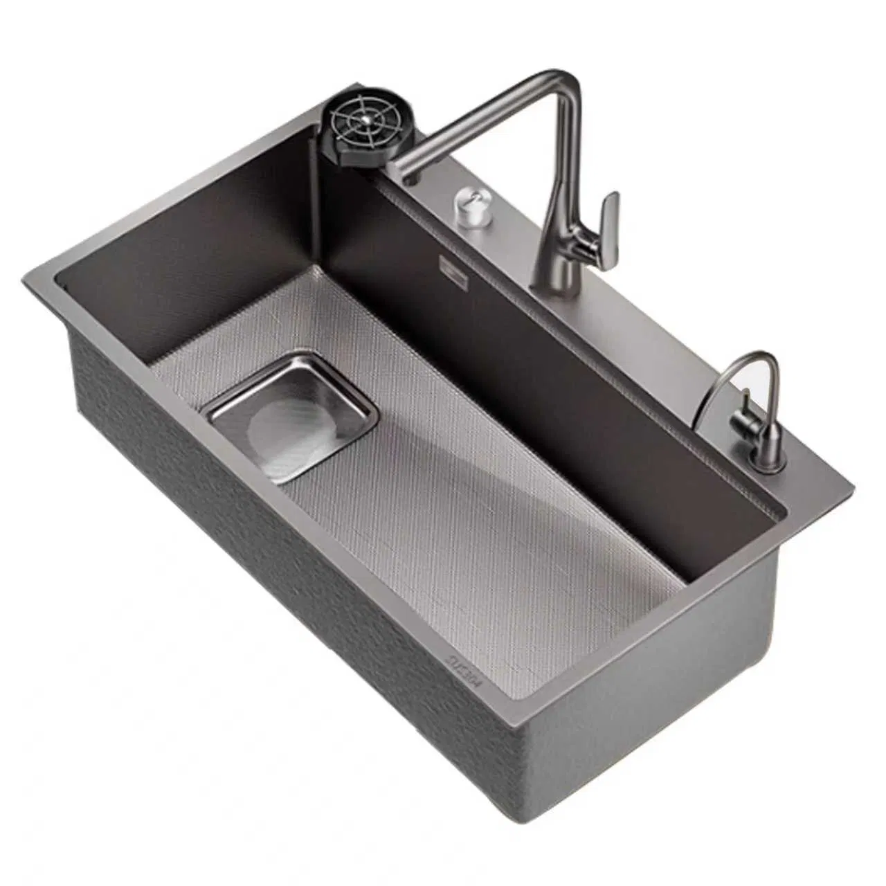 Modern Wholesale Black Single Bowl Handmade Stainless Steel Kitchen Sink with Faucet