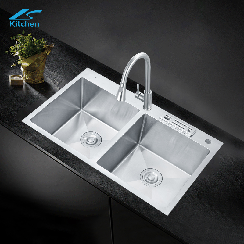 Modern Kitchen Sink, Double Bowl Handmade Outdoor Sink, Stainless Steel Undermount Sink
