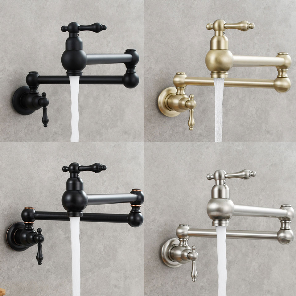 Matte Black Gold Kitchen Restaurant Sink Stretchable Commercial Faucet Wall Mount Pot Filler Faucet
