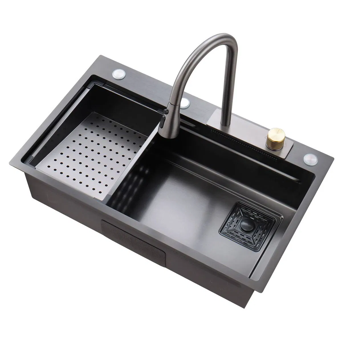 Kitchen Sinks Multifunction Black Waterfall Rainfall Single Bowl Stainless Steel Sink