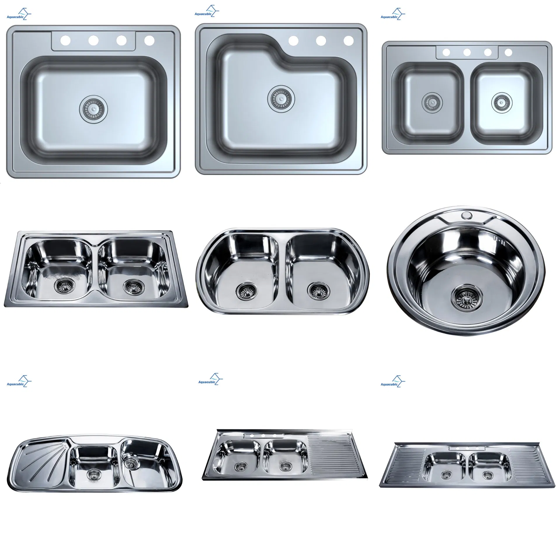 Aquacubic Press Hydrolic Make Stainless Steel Undermount Round Corner Double Bowl Moduled Kitchen Sink