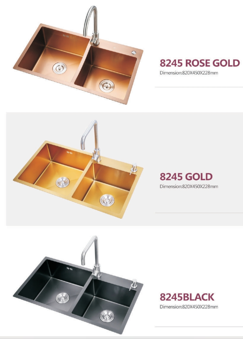 Wholesale Kitchen Sink 304 Stainless Steel Sink Double Bowl Nano Gold Sink