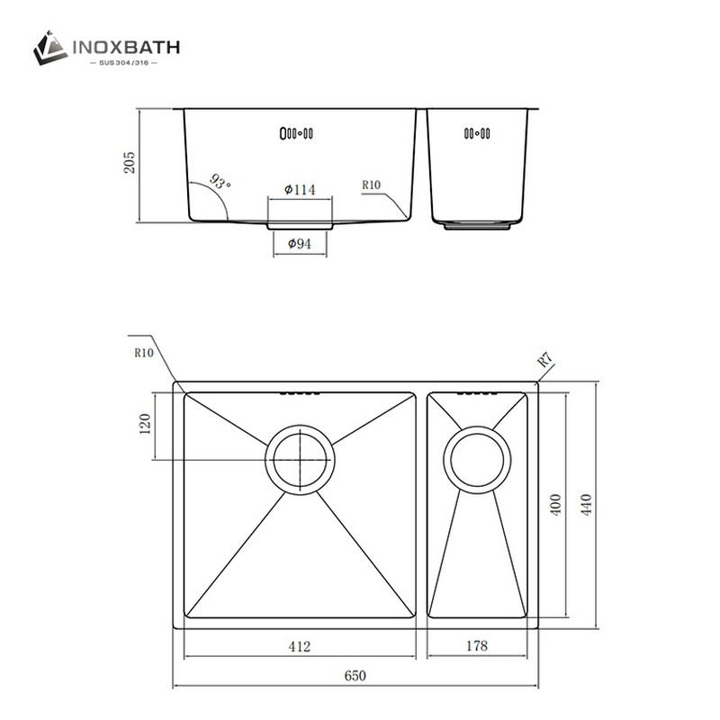 SUS304 Double Bowl Rectangular Kitchen Sink for Under Mount Installation