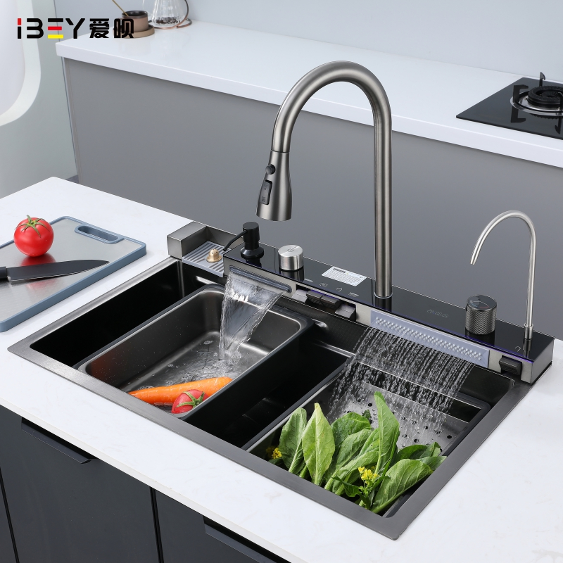 Ibey Nano Stainless Steel Kitchen Sink with Integrated Faucet and Temperature Control