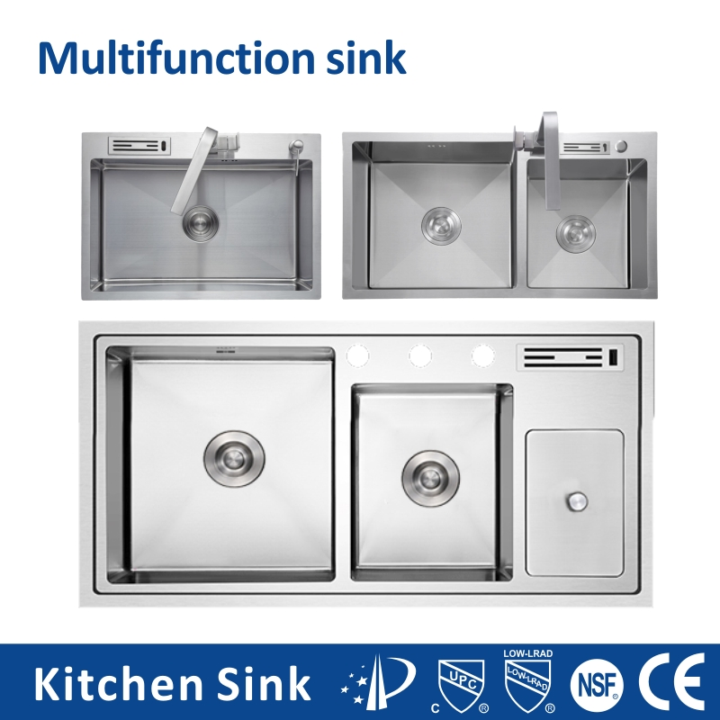 Europe USA Multifunction 2 3mm 30 Inch Top Under Mounted Single Double Wash Bowl Stainless Steel Handmade Knife Dustbin Kitchen Sink for House Project