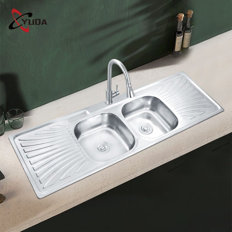 Modern Farmhouse Kitchen Sink 304 Stainless Steel Double Bowl with Plate Sink