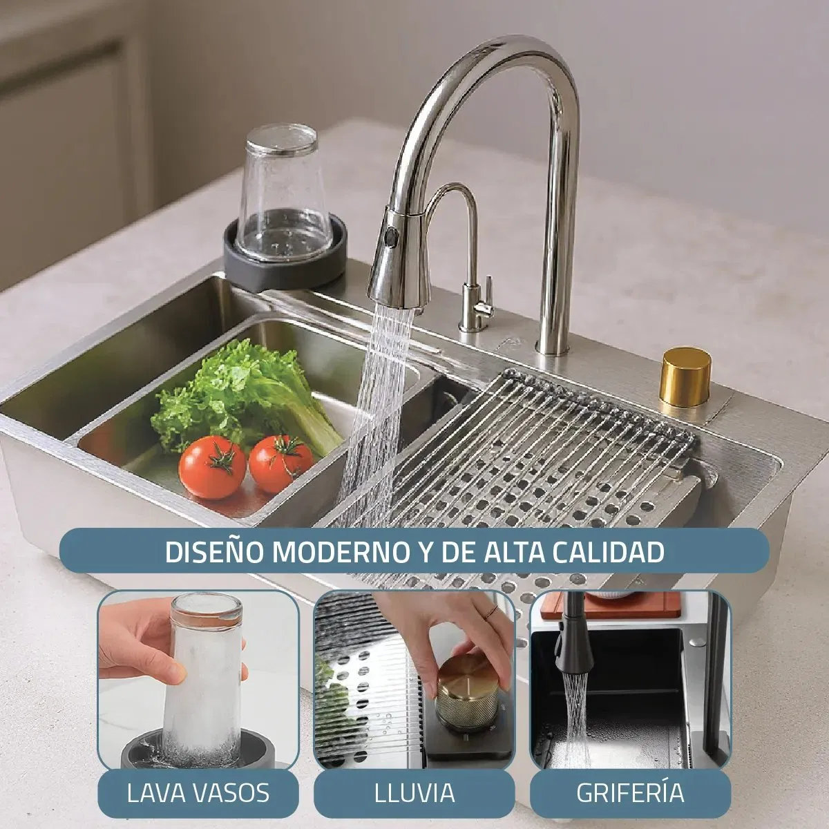 Manufacturer Direct Sales Handmade Stainless Steel Kitchen Sink Single Basin Smart Waterfall Kitchen Sink