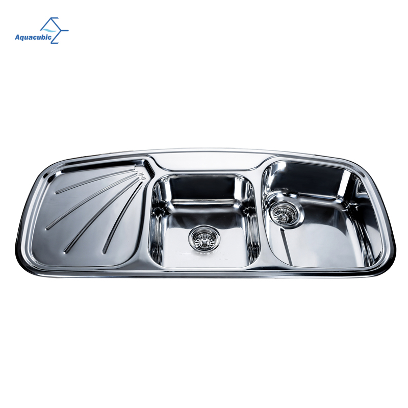 Aquacubic Press Hydrolic Make Stainless Steel Undermount Round Corner Double Bowl Moduled Kitchen Sink