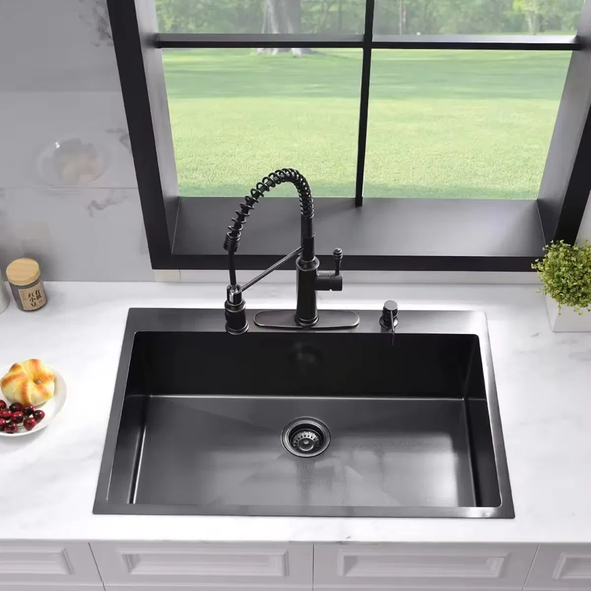 PVD Black Drop in Topmount Modern Stainless Steel Handmade Kitchen Sink
