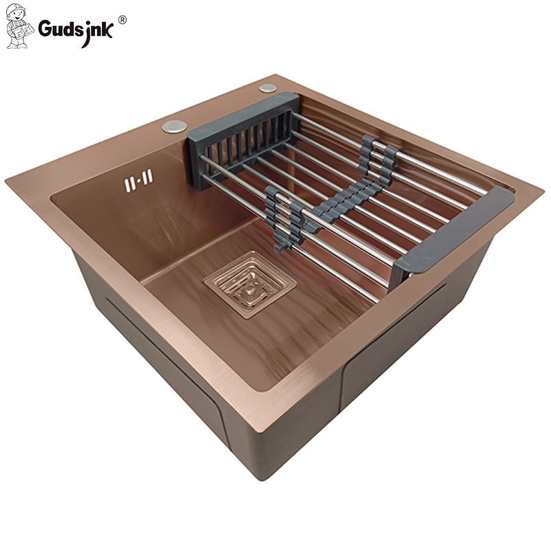 Gudsink Cheap Single Bowl Drop-in Stainless Steel 304 Square Rose Gold Bar Basin Modern Topmount Kitchen Sinks