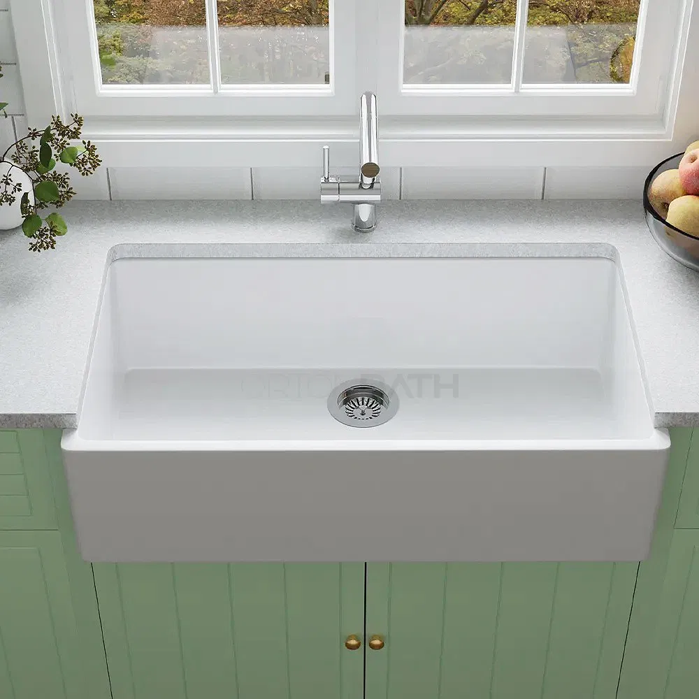 Ortonbath Apron Front Single Bowl White Farmhouse Sink Farm Sink Fireclay Kitchen Sinks Drop in Undermount Kitchen Sink with Drainer