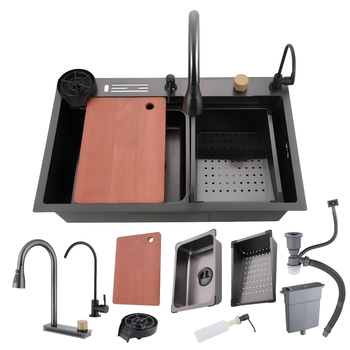 Stainless Steel Smart Kitchen Sink with Integrated Faucet and Cutting Board