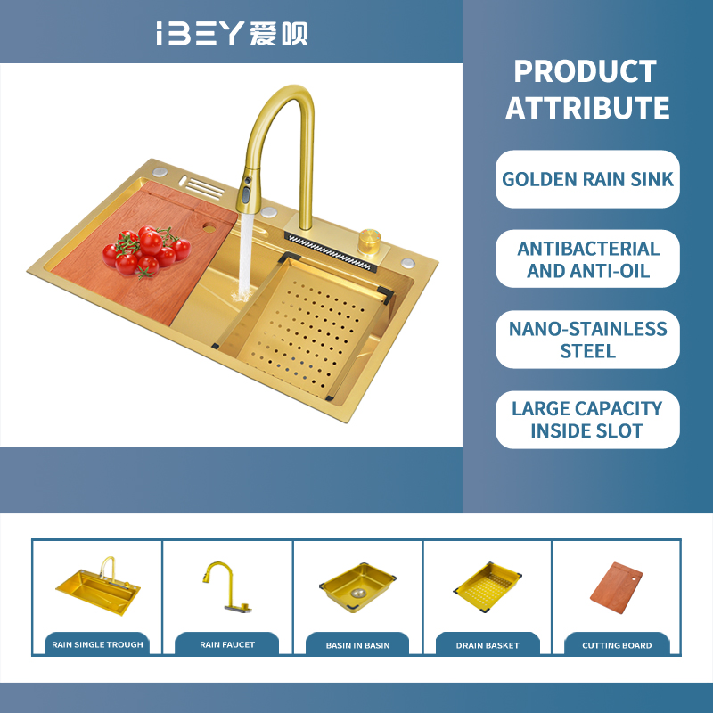 Golden Rain Shower Style Stretchable Stainless Steel Kitchen Sink