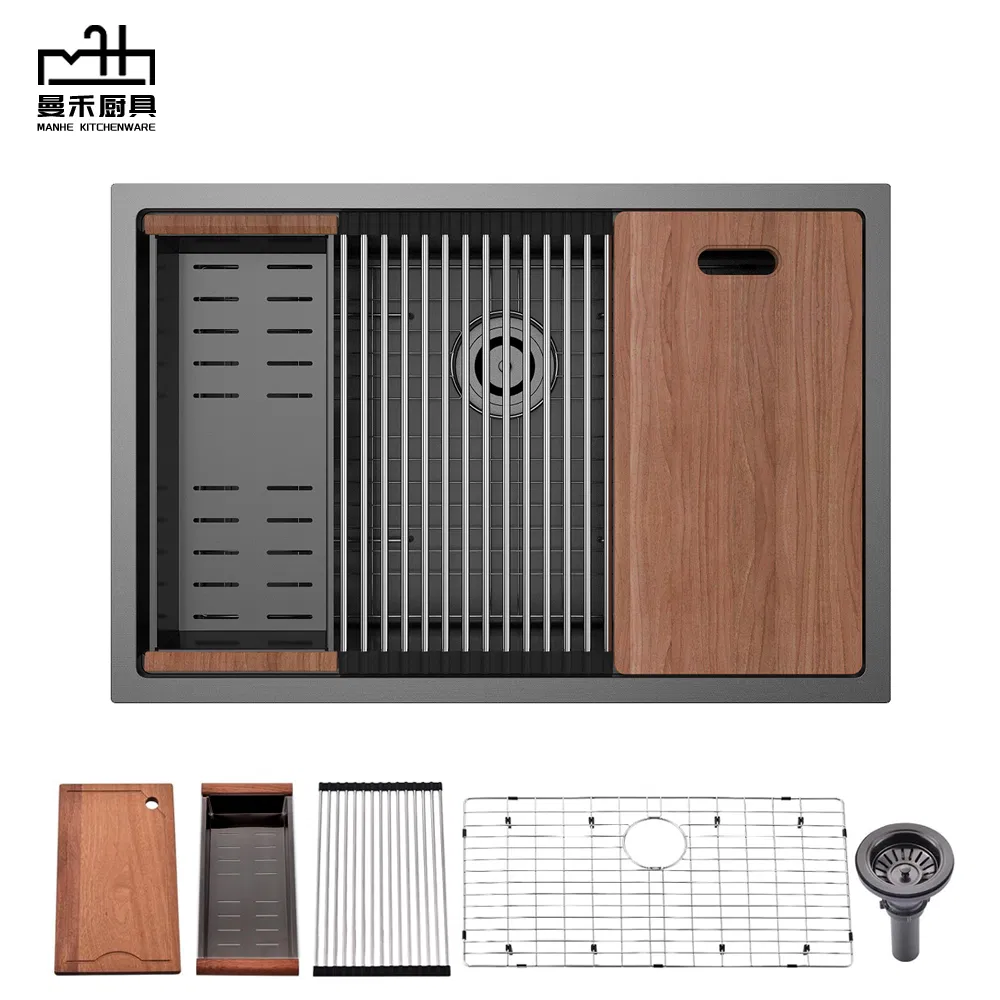 OEM Handmade Luxury Commercial Undermount R10 Round Corner Kitchen Sink Nano Stainless Steel Sink Black