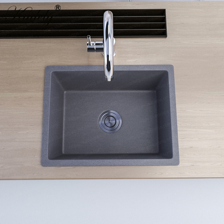 Single Bowl Modern Quartz Kitchen Undermount Basin Kitchen Sink Black