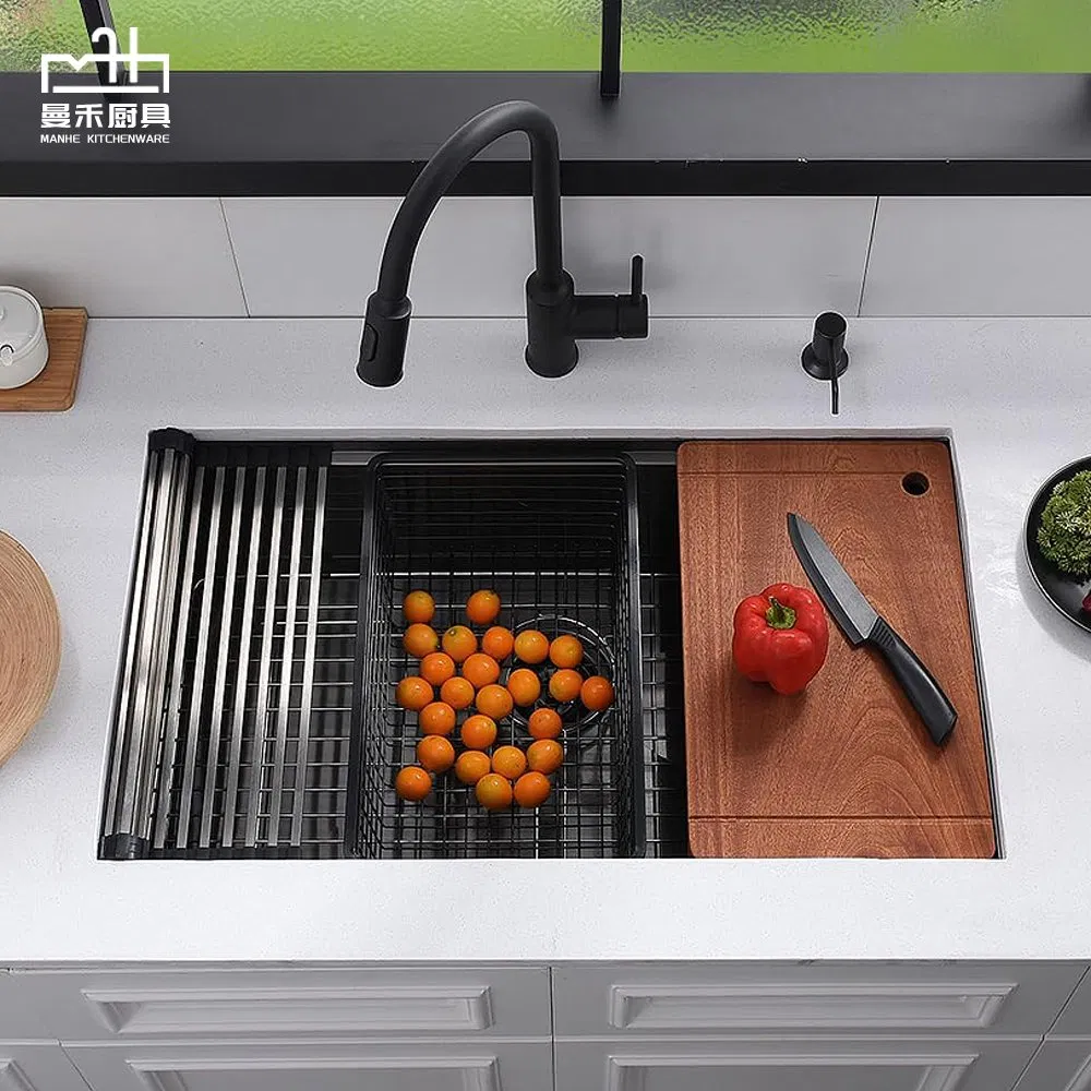 OEM Handmade Luxury Commercial Undermount R10 Round Corner Kitchen Sink Nano Stainless Steel Sink Black