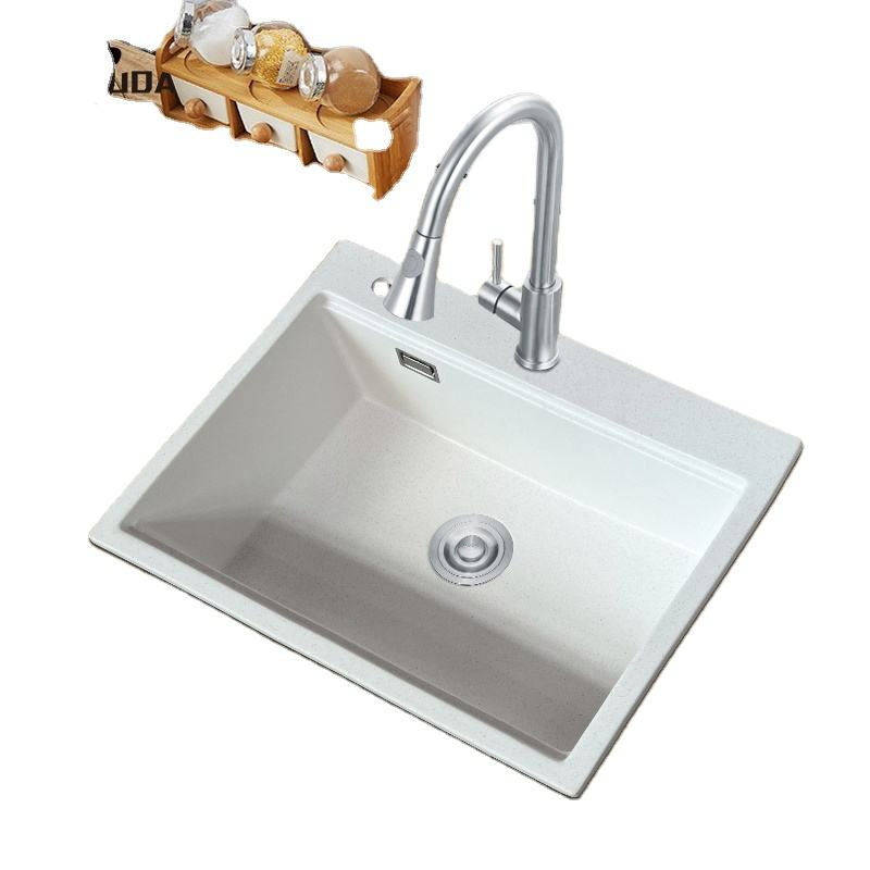 Factory Wholesale Composite Granite Marble Sink Single Bowl Quartz Stone Sink Bathroom Sink White Quartz