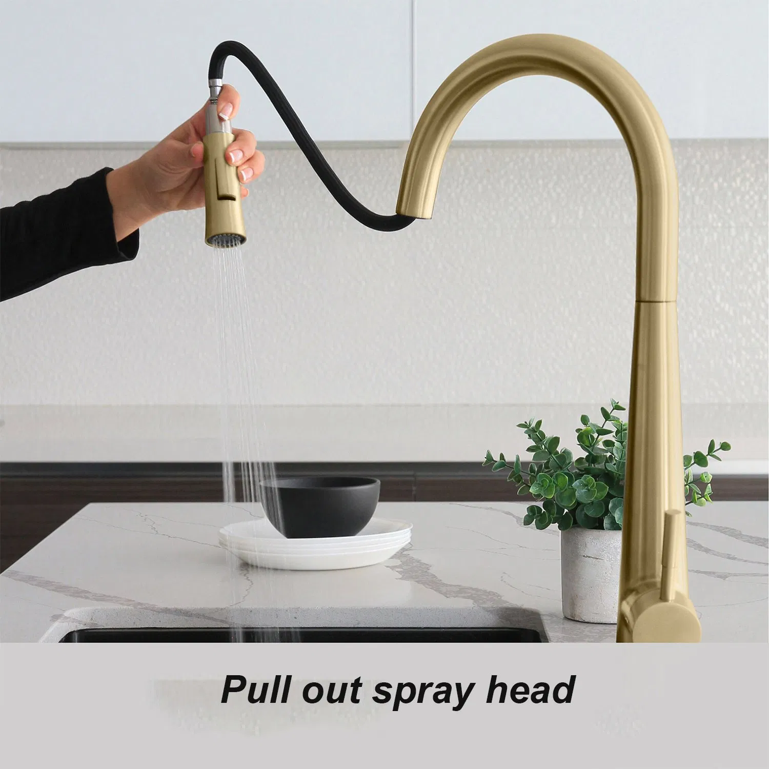 SUS304 Brushed Gold Stretchable Flexible Pull out Kitchen Sink Faucet Mixers Taps Kitchen Faucets