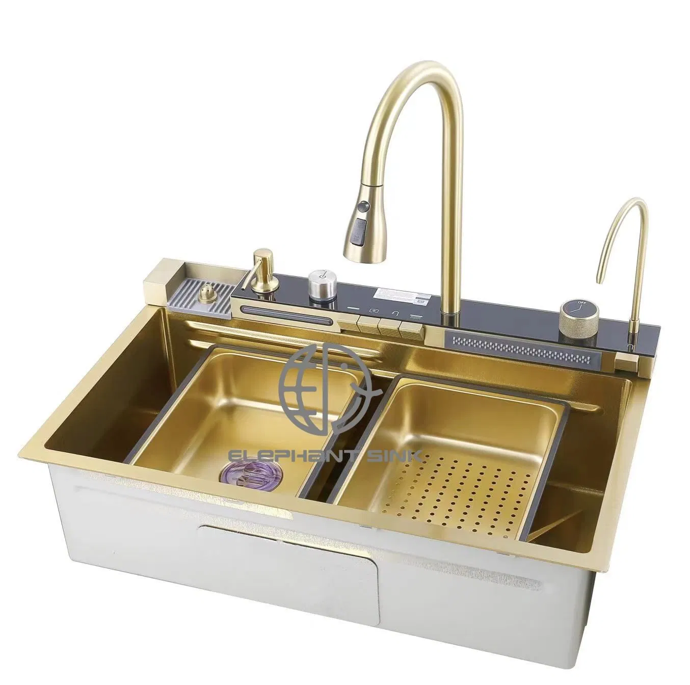 Premium Gold Stainless Steel Kitchen Sink with Digital Display