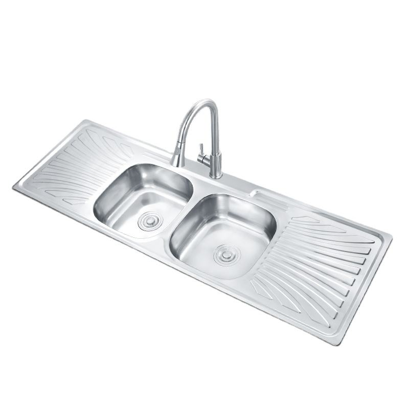 Modern Farmhouse Kitchen Sink 304 Stainless Steel Double Bowl with Plate Sink