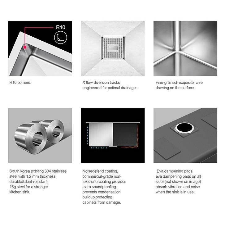 The Kitchen Sink Handmade Basin Rounded Corner Steps Single Pot Cross -Border Home Stainless Steel Single Slot Wash Basin