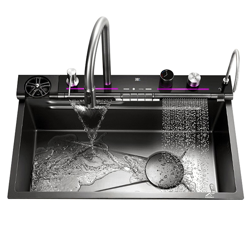 Smart Stainless Steel Kitchen Sink Handmade Nano Black Belt Digital Display Undermount Kitchen Sink Fregadero De La Cocina
