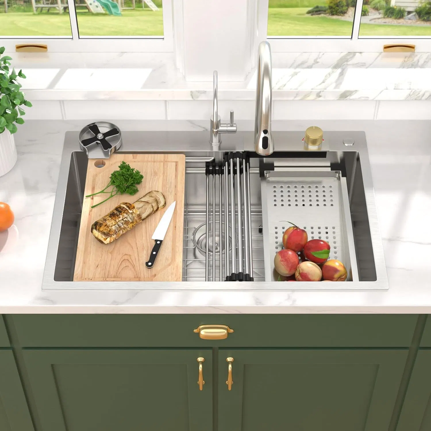 33X22 Drop in Workstation stainless Steel Kitchen Sink Topmount