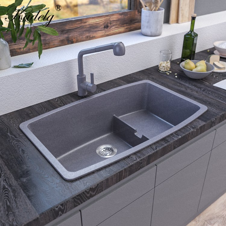 China Supplier Top Mount Grey Single Bowl Rectangular Composite Granite Kitchen Utensils Kitchen Sinks