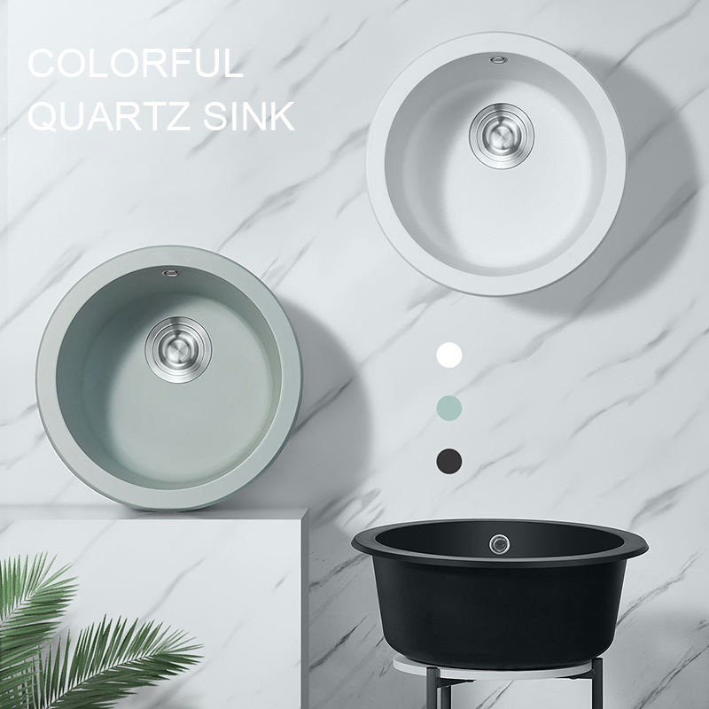 Compact Black Quartz Granite Composite Undermount Round Sink for Modern Kitchens