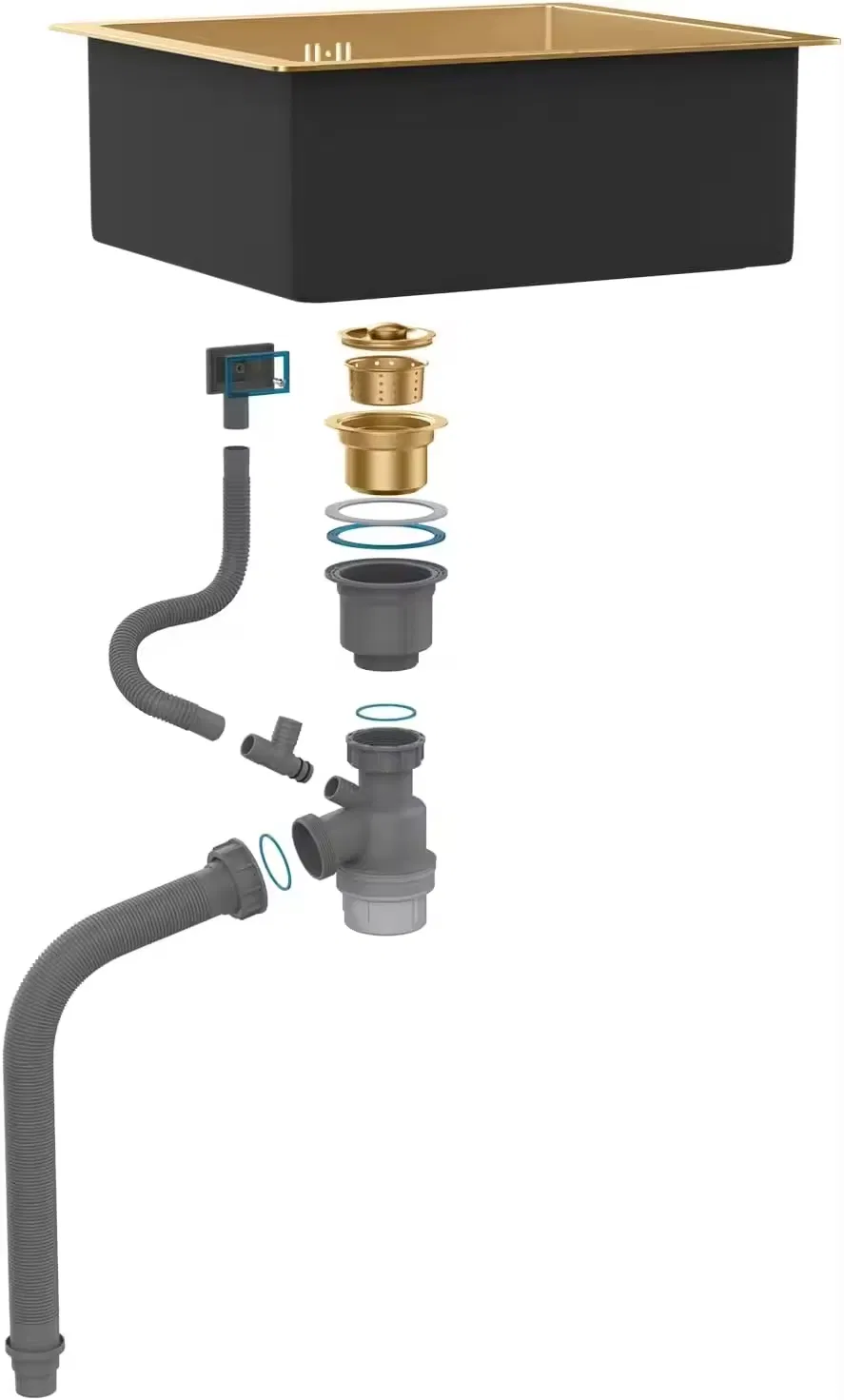 Undermount Kitchen Sink Drop in Topmount Single Bowl Outdoor Campervan Sink with Drainer Fittings Gold