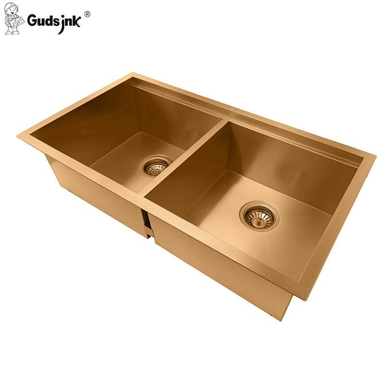 Premium Gold 304 Stainless Steel Double Bowl Kitchen Sink with Integrated Workstation