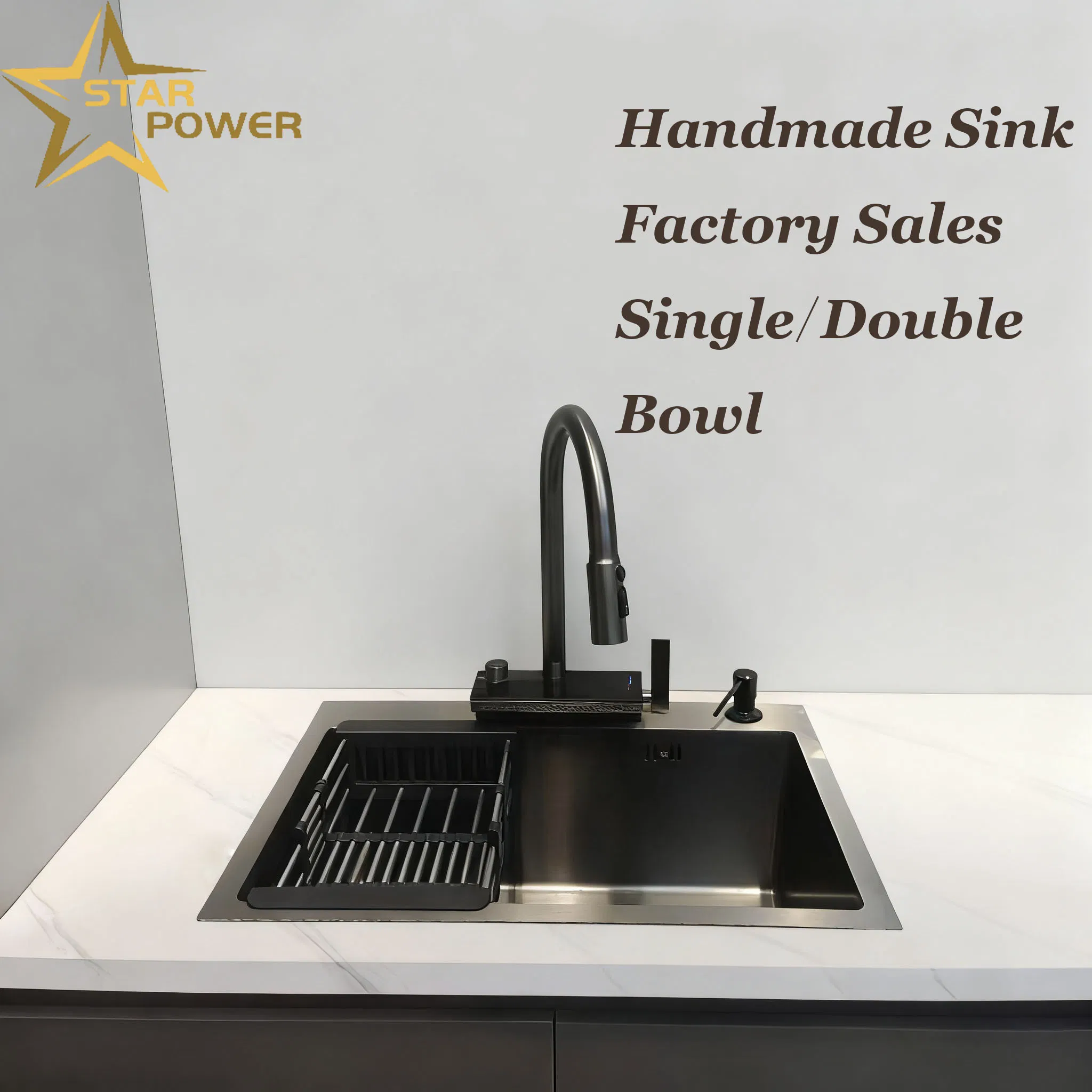 Stylish 201 Stainless Steel Handmade Sink with Storage Rack