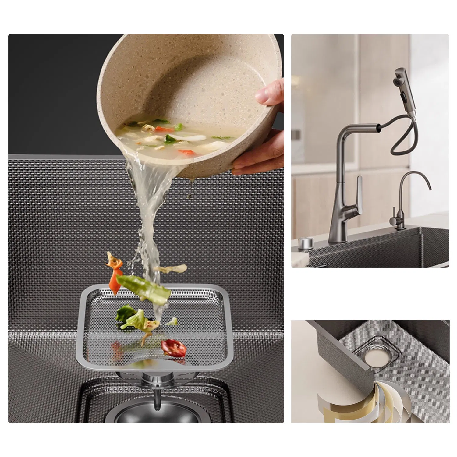 Modern Wholesale Black Single Bowl Handmade Stainless Steel Kitchen Sink with Faucet