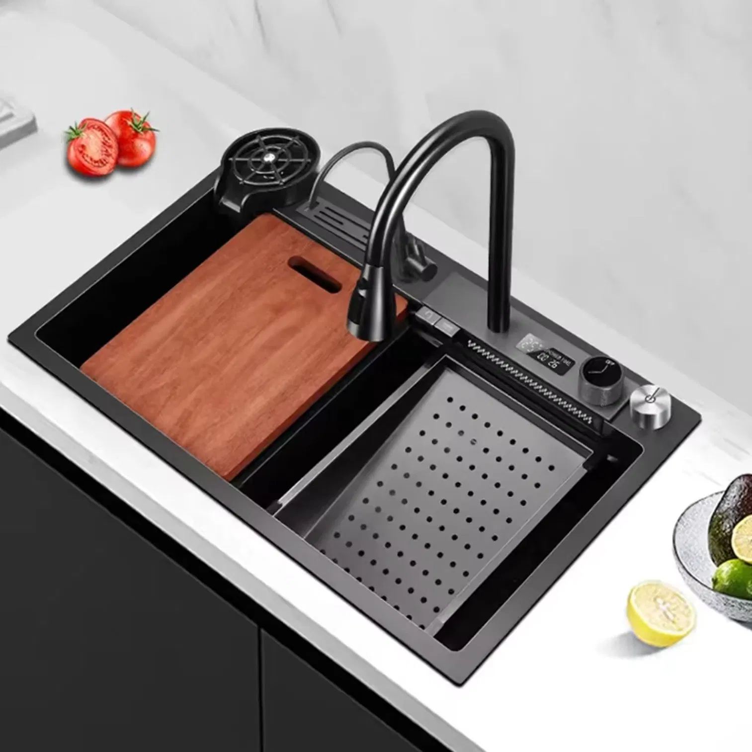 Smart Sink with Cutting Board Rack SUS304 Handmade Kitchen Sink Double Bowl Stainless Steel Sink