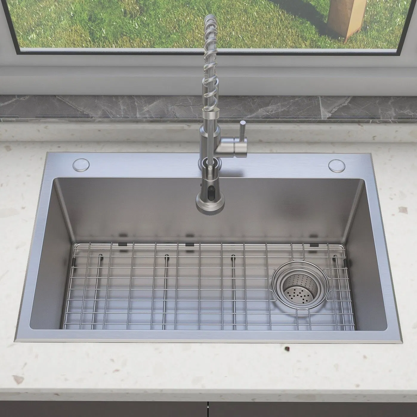 33 Inch Nano Black PVD Drop in Topmount Workstation Drainboard Farmhouse Wash Basin Single Bowl Handmade Stainless Steel Kitchen Sink