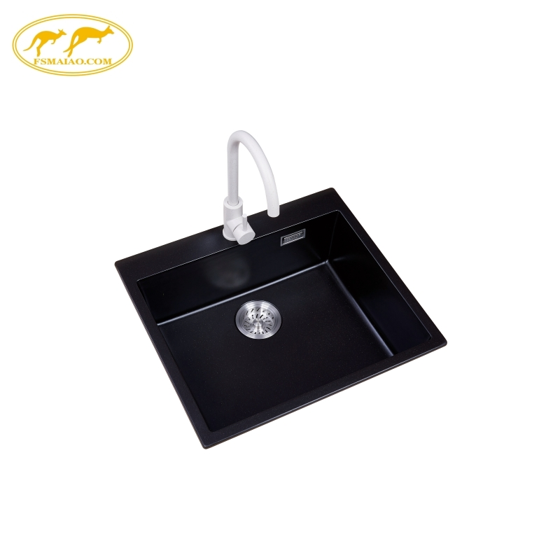 Scratch Resistant Rectangular Matte Black Granite Composite Single Kitchen Sink